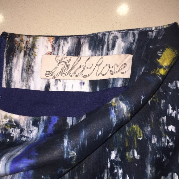 Lela Rose Abstract Art Pencil Skirt Navy Orange 4 - Picture 4 of 8